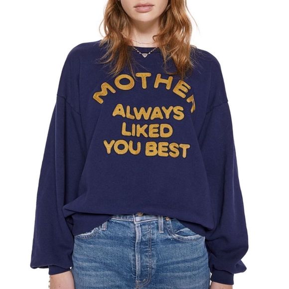 MOTHER Tops - Mother The Drop Square in Mother Always Liked You Best Blue Sweatshirt XS NWT